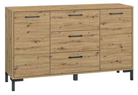 dressoir / sideboard kast Pandrup 12, kleur: eiken - afmetingen: 83 x 138 x 40 cm (H x B x D), met 2 deuren, 3 laden en 4 vakken.