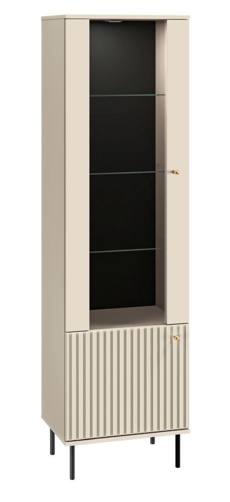 Vitrinekast Petkula 02, kleur: Licht beige - afmetingen: 190 x 55 x 40 cm (H x B x D), met 2 deuren en 5 vakken
