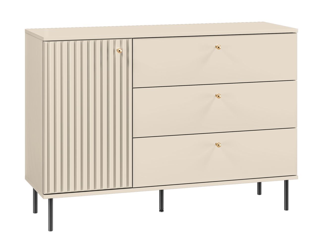 sideboard kast / ladekast Petkula 05, kleur: Licht beige - afmetingen: 85 x 120 x 40 cm (H x B x D), met 1 deur, 3 laden en 2 vakken