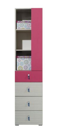 Kinderkamer - Kast "Felipe" 06, Roze / Wit - Afmetingen: 190 x 45 x 40 cm (H x B x D)