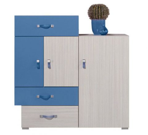 Kinderkamer - ladekast / dressoir "Felipe" 07, blauw/wit - Afmetingen: 100 x 100 x 40 cm (H x B x D)
