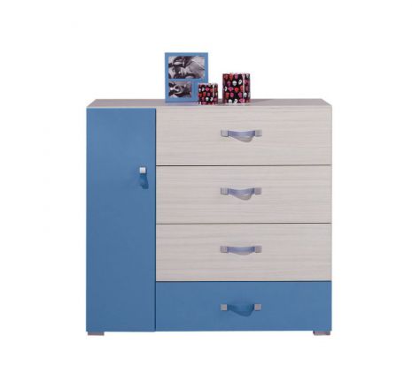 Kinderkamer - ladekast / dressoir "Felipe" 08, blauw/wit - Afmetingen: 85,50 x 90 x 40 cm (H x B x D)