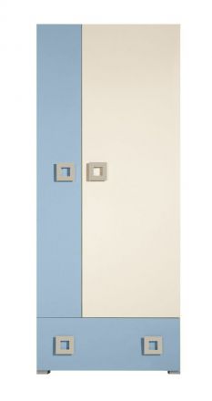 Jeugdkamer / tienerkamer draaideurkast / kleerkast Namen 01, kleur: blauw / beige - afmetingen: 197 x 80 x 52 cm (h x b x d)