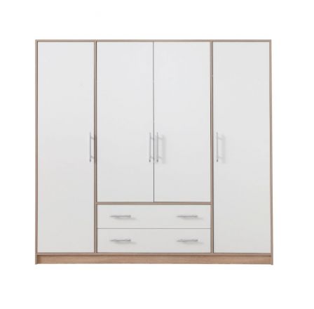 Draaideurkast / kleerkast Hannut 06, kleur: wit / eiken - Afmetingen: 190 x 200 x 56 cm (H x B x D)