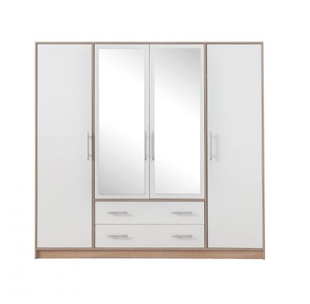 Draaideurkast / kledingkast Hannut 11, kleur: wit / eiken - Afmetingen: 190 x 200 x 56 cm (H x B x D)