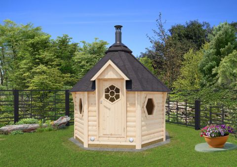 Buiten sauna / saunahuis Eisenhut 14 - Afmetingen: 308 x 267 x 265 (B x D x H), Vloeroppervlak: 6 m², Tentdak