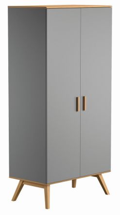 Draaideurkast / kledingkast Skady 08, kleur: grijs / eik - afmetingen: 208 x 100 x 58 cm (h x b x d)