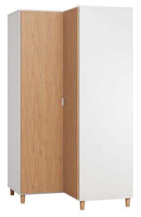 Draaideurkast / hoekkledingkast Arbolita 40, kleur: wit / eik - Afmetingen: 195 x 102 x 104 cm (H x B x D)