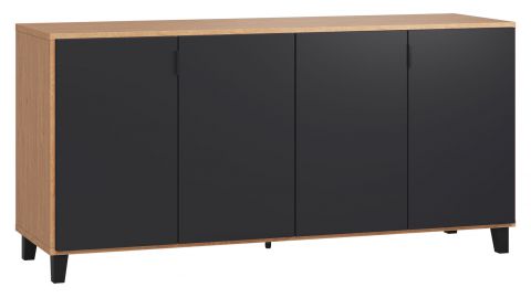 dressoir / ladekast Leoncho 04, kleur: eiken / zwart - Afmetingen: 78 x 160 x 47 cm (h x b x d)
