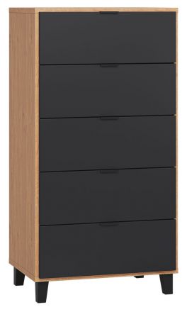 dressoir / ladekast Leoncho 05, kleur: eiken / zwart - Afmetingen: 122 x 63 x 47 cm (h x b x d)