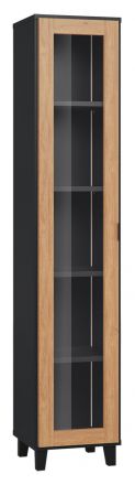 Vitrine Leoncho 35, kleur: zwart / eiken - Afmetingen: 195 x 39 x 40 cm (H x B x D)