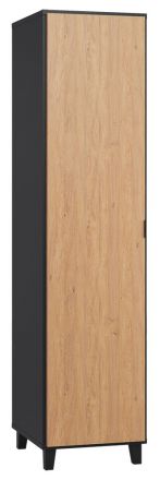 Draaideurkast / kledingkast Leoncho 38, kleur: zwart / eiken - Afmetingen: 195 x 47 x 57 cm (H x B x D)