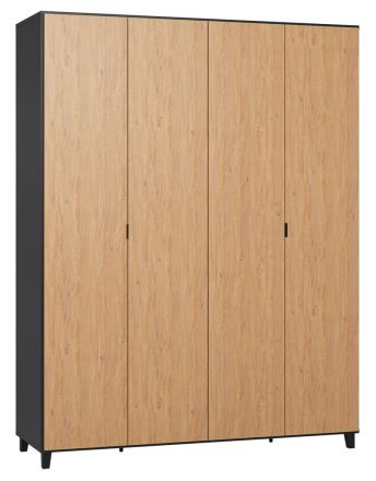 Draaideurkast / kledingkast Leoncho 41, kleur: zwart / eik - Afmetingen: 239 x 185 x 57 cm (H x B x D)