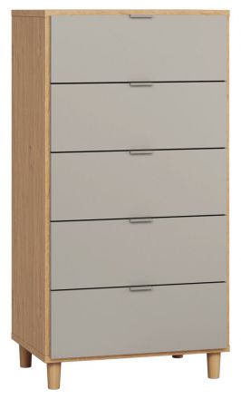 dressoir / ladekast Nanez 05, kleur: eiken / grijs - Afmetingen: 122 x 63 x 47 cm (h x b x d)