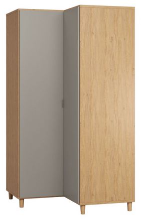 Draaideurkast / hoekkledingkast Nanez 14, kleur: eiken / grijs - Afmetingen: 195 x 102 x 104 cm (H x B x D)