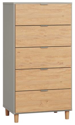 dressoir / ladekast Nanez 27, kleur: grijs / eiken - Afmetingen: 122 x 63 x 47 cm (h x b x d)