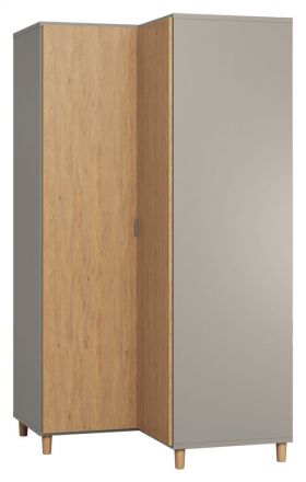 Draaideurkast / hoekkledingkast Nanez 36, kleur: grijs / eiken - Afmetingen: 195 x 102 x 104 cm (H x B x D)