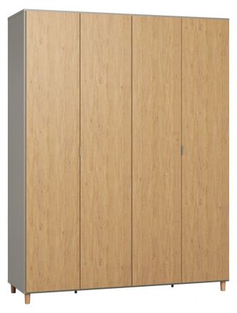 Draaideurkast / kledingkast Nanez 37, kleur: grijs / eik - Afmetingen: 239 x 185 x 57 cm (H x B x D)