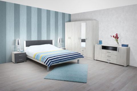 Slaapkamer compleet - Set C Sidonia, 7 delig, kleur: eiken wit / antraciet