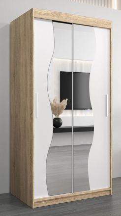 Schuifdeurkast / kleerkast Robinyera 01 met spiegel, kleur: sonoma eiken / mat wit - afmetingen: 200 x 100 x 62 cm ( H x B x D)
