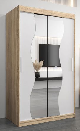 Schuifdeurkast / kleerkast Robinyera 02 met spiegel, kleur: sonoma eiken / mat wit - afmetingen: 200 x 120 x 62 cm ( H x B x D)