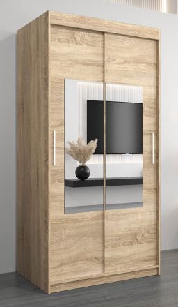 Schuifdeurkast / Claveles 01 kleerkast met spiegel, kleur: Sonoma eiken - Afmetingen: 200 x 100 x 62 cm ( H x B x D)