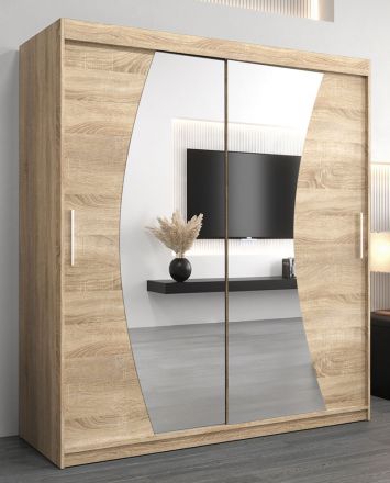 Schuifdeurkast / kleerkast Combin 04 met spiegel, kleur: sonoma eiken - afmetingen: 200 x 180 x 62 cm (H x B x D)