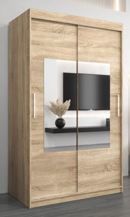Schuifdeurkast / kledingkast met spiegel Claveles 02, kleur: Sonoma eiken - Afmetingen: 200 x 120 x 62 cm ( H x B x D)