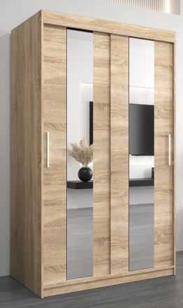 Schuifdeurkast / kleerkast Polos 02 met spiegel, kleur: Sonoma eiken - afmetingen: 200 x 120 x 62 cm (H x B x D)