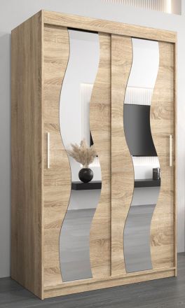 Schuifdeurkast / kledingkast met spiegel Hacho 02, kleur: Sonoma eiken - afmetingen: 200 x 120 x 62 cm ( H x B x D)