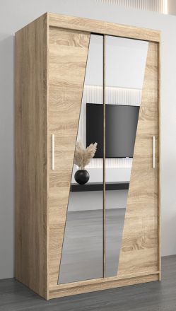 Schuifdeurkast / kledingkast Guajara 01 met spiegel, kleur: Sonoma eiken - afmetingen: 200 x 100 x 62 cm (H x B x D)
