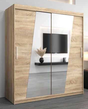 Schuifdeurkast / kledingkast Guajara 04 met spiegel, kleur: Sonoma eiken - afmetingen: 200 x 180 x 62 cm (H x B x D)