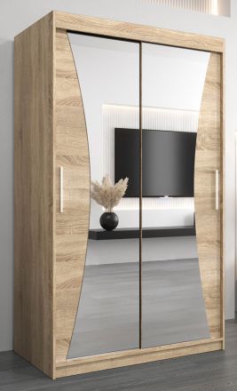 Schuifdeurkast / kledingkast Serbota 02 met spiegel, kleur: sonoma eiken - afmetingen: 200 x 120 x 62 cm ( H x B x D )