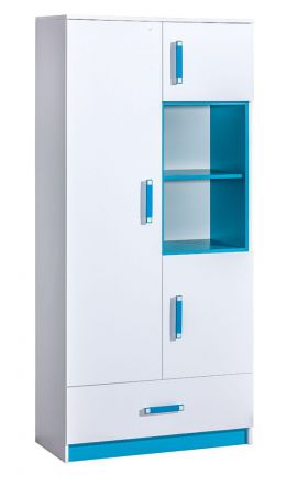 Kinderkamer - draaideurkast / kledingkast Frank 03, kleur: wit / blauw - 189 x 90 x 40 cm (H x B x D)
