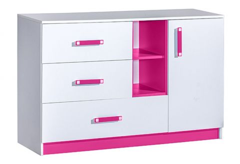 Kinderkamer - ladenkast / kast Frank 07, kleur: wit / roze - 83 x 130 x 40 cm (h x b x d)