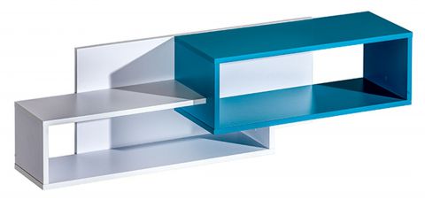 Kinderkamer - hangplank / wandrek Frank 11, kleur: wit / blauw - 34 x 120 x 26 cm (h x b x d)