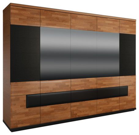 Draaideurkast / kledingkast "Postira" 39, kleur: notenhout / zwart, deels massief - Afmetingen: 210 x 285 x 62 cm (H x B x D)