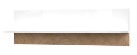 Wandplank / hangplank Faleasiu 27, kleur: wit / walnoten - Afmetingen: 35 x 128 x 21 cm (H x B x D)
