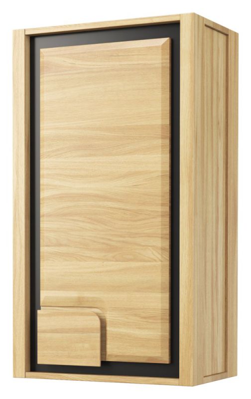 Hangkast Skradin 15, kleur: eiken / zwart, deels massief, deur rechts draaiend - Afmetingen: 100 x 56 x 35 cm (H x B x D)