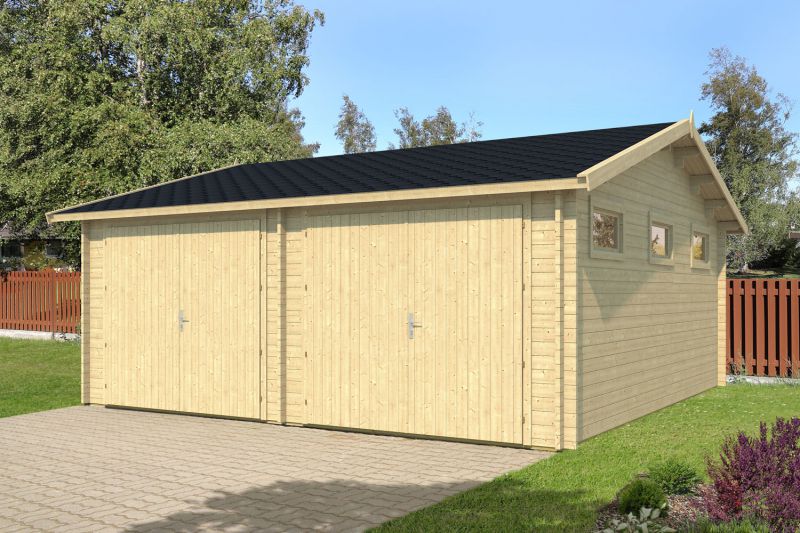 Houten garage Bleikogel - 70 mm blokhut profielplanken, grondoppervlakte: 33,1 m², zadeldak
