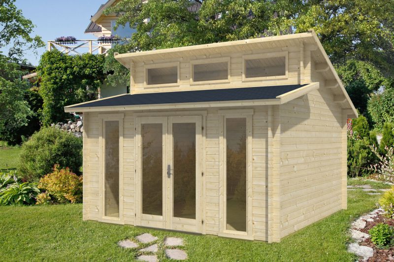 tuinhuis Gamskofel 01 incl. vloer - 70 mm blokhut profielplanken, grondoppervlakte: 15,2 m², dubbel monopitch dak