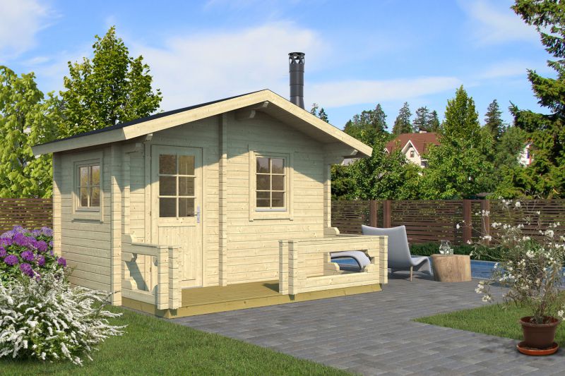 Buiten sauna / saunahuis Landfriedstein 04 incl. vloer - 70 mm blokhut profielplanken, grondoppervlakte: 12 m², zadeldak