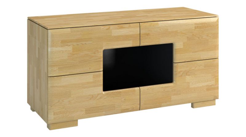 TV-meubel "Lipik" 10, kleur: eiken / zwart, deels massief - Afmetingen: 62 x 122 x 50 cm (H x B x D)