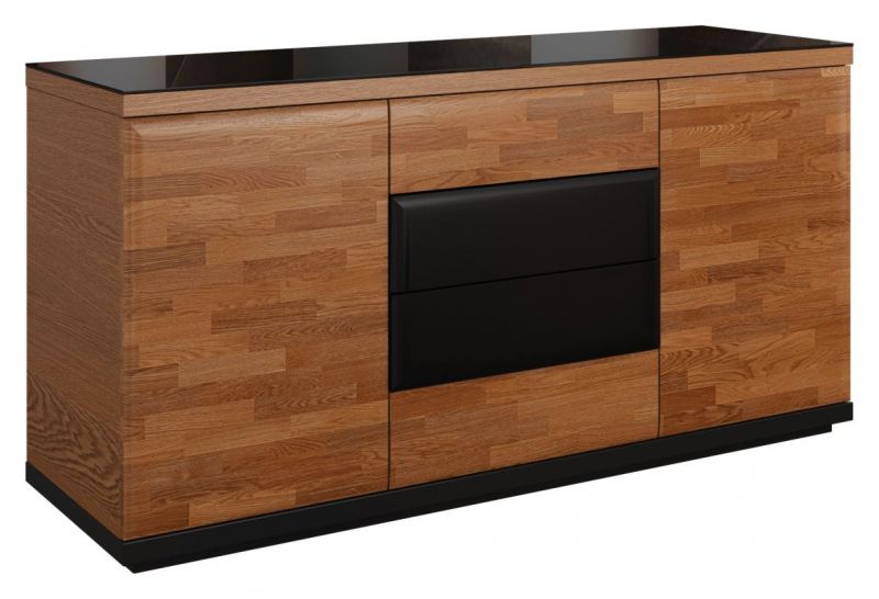 Ladekast  sideboard kast "Postira" 10, kleur: walnoten / zwart, deels massief - afmetingen: 82 x 163 x 51 cm (h x b x d)