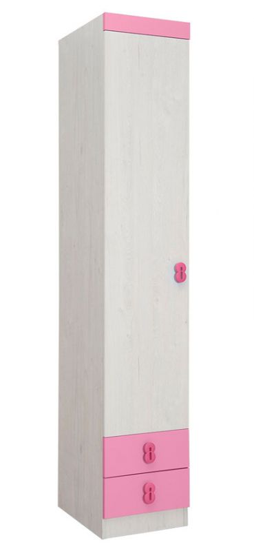 Kinderkamer - draaideurkast / kleerkast Luis 17, kleur: eiken wit / roze - 218 x 40 x 52 cm (H x B x D)