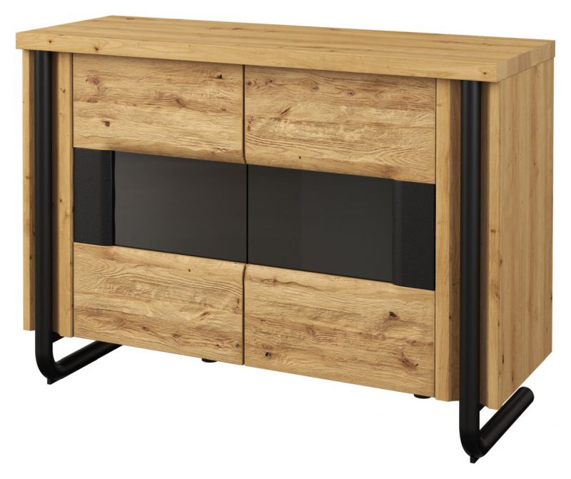 Dressoir / sideboard kast Ogulin 15, kleur: eiken / zwart, deels massief - afmetingen: 87 x 119 x 45 cm (H x B x D)