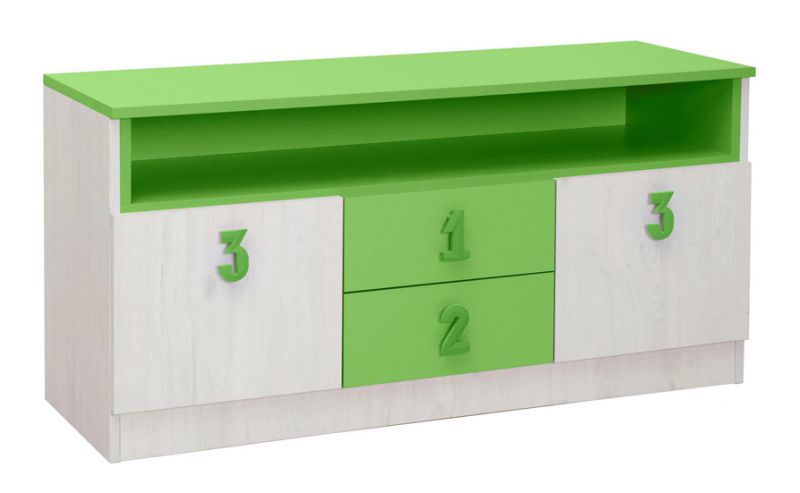 Kinderkamer - ladekast / commode Luis 05, kleur: eiken wit / groen - 60 x 120 x 42 cm (h x b x d)