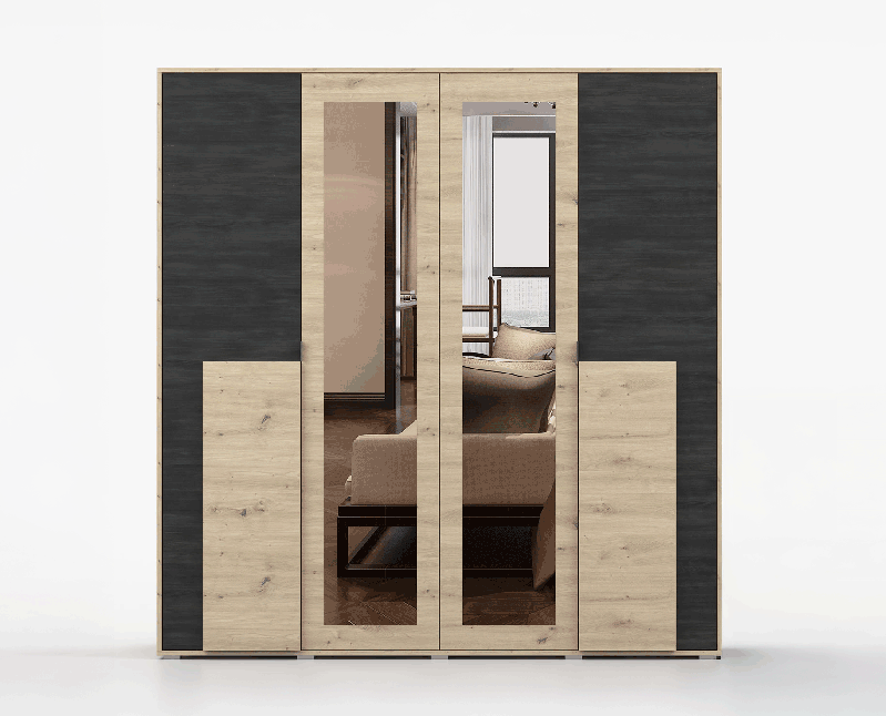 2 meter brede draaideurkast / kledingkast / Artisan / grenen / Apuseni 01 / 208 x 200 x 65 cm / 4 deuren / 14 vakken / houtlook / veel opbergruimte