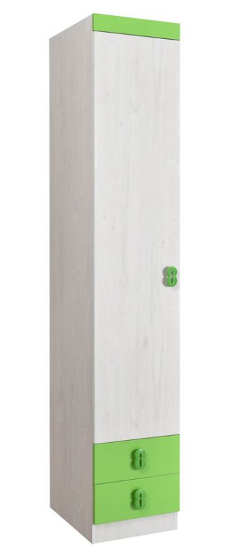 Kinderkamer - draaideurkast / kleerkast Luis 17, kleur: eiken wit / groen - 218 x 40 x 52 cm (H x B x D)