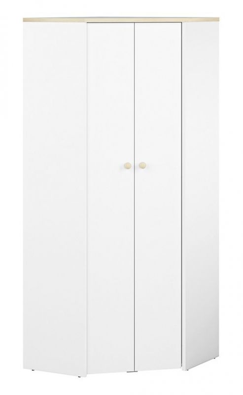 Kinderkamer - kledingkast / hoekkast Egvad 03, kleur: wit / beuken - afmetingen: 193 x 80 x 80 cm (h x b x d), met 2 deuren en 6 vakken
